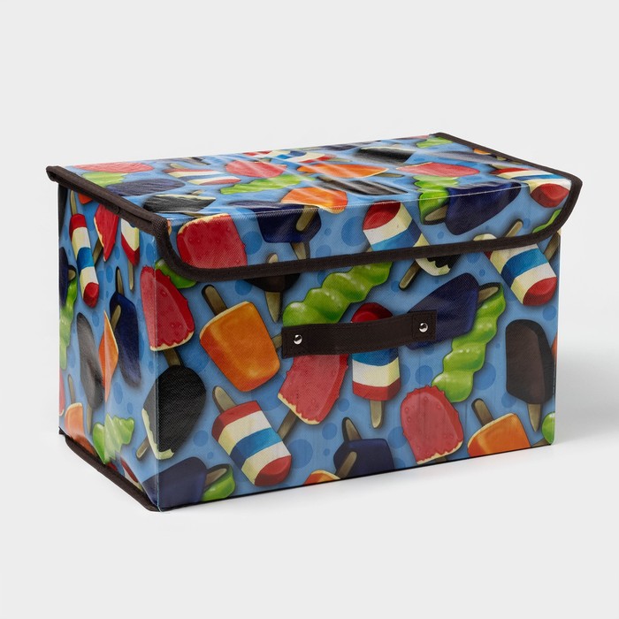 Короб стеллажный для хранения с крышкой «Эскимо», 38.5×25×24.5 см, синий - Фото 1