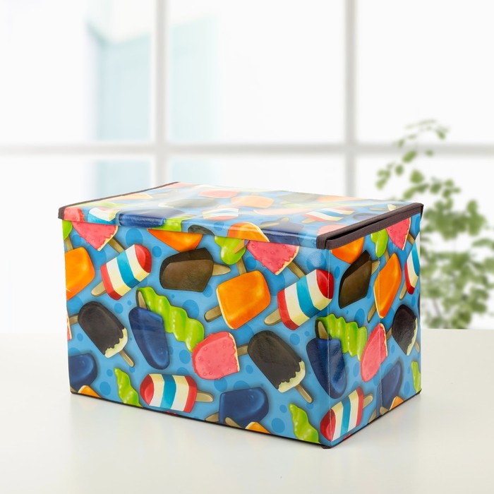 Короб стеллажный для хранения с крышкой «Эскимо», 38,5×25×24,5 см, цвет синий - фото 1884845442