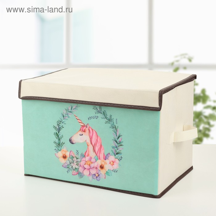 Короб стеллажный для хранения с крышкой «Единорог», 39×25×25 см - Фото 1