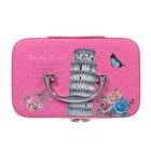 Шкатулка кожзам с зеркалом чемодан "Пизанская башня на розовом" 14х21х13 см - Фото 4
