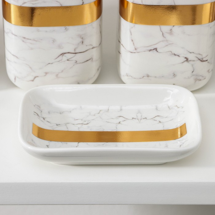 Набор аксессуаров для ванной комнаты «Кохалонг», 4 предмета (мыльница, дозатор для мыла, 2 стакана), цвет белый - фото 1883364570