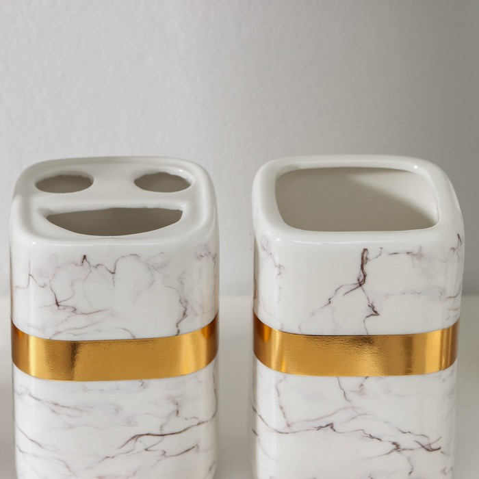 Набор аксессуаров для ванной комнаты «Кохалонг», 4 предмета (мыльница, дозатор для мыла, 2 стакана), цвет белый - фото 1905471238