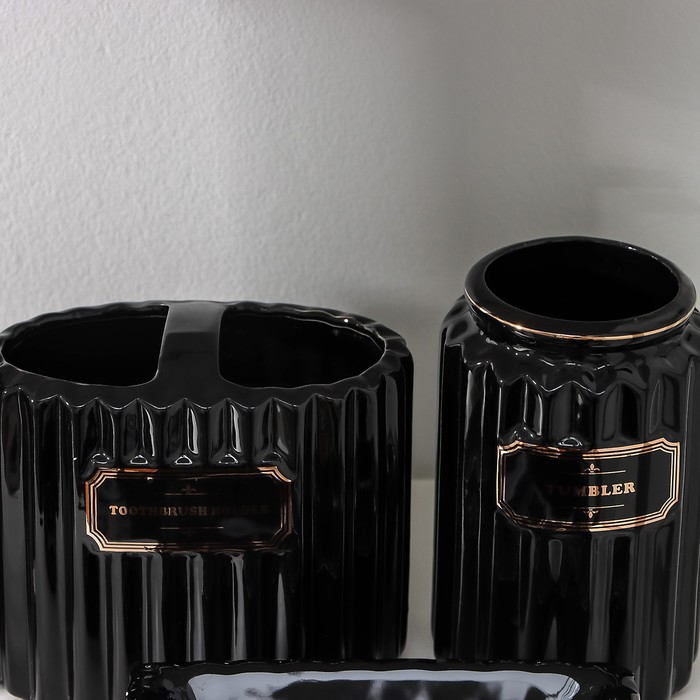 Набор аксессуаров для ванной комнаты «Классика», 4 предмета (дозатор 350 мл, мыльница, 2 стакана), цвет чёрный - фото 1884845472