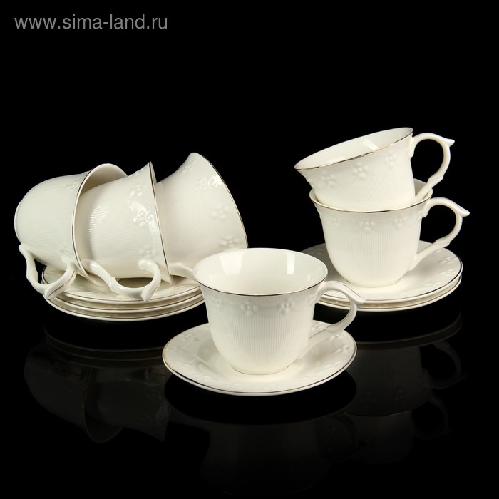 Сервиз керамический  кофейный «Цветок», 12 предметов: 6 чашек 200 мл, 6 блюдец d=12,5 см - Фото 1