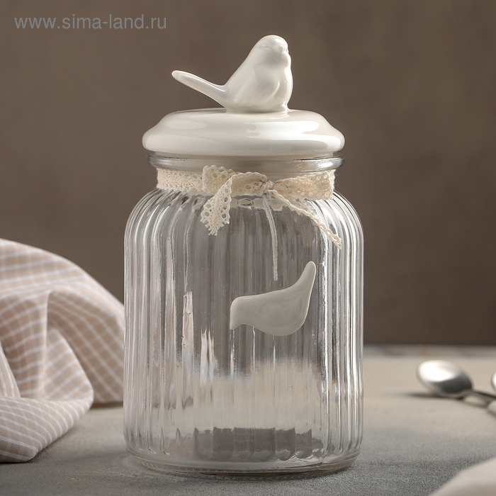 Банка для сыпучих продуктов «Птичка», 1,05 мл, цвет белый - Фото 1