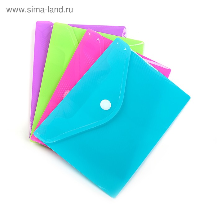 Папка-конверт на кнопке, А6, 180 мкм, Calligrata рифлёная, флуоресцентная, МИКС - Фото 1