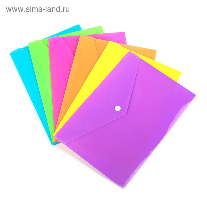 Папка-конверт на кнопке, А5, 180 мкм, Calligrata рифлёная, флуоресцентная, МИКС - Фото 1