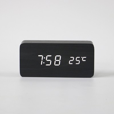 Часы - будильник электронные "Цифра-Т" настольные с термометром, деревянные, ААА, USB