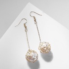 Серьги висячие «Шар плетёный», цвет белый в золоте, 6.5 см - Фото 4