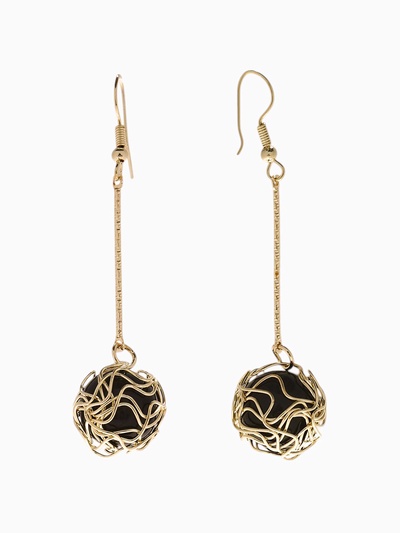 Серьги висячие «Шар плетёный», чёрные в золоте, 6.5 см