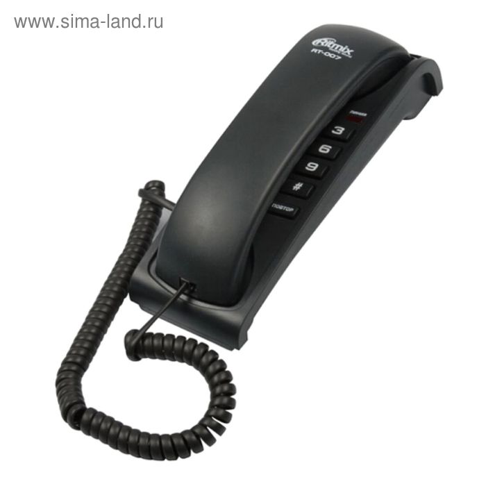 Телефон Ritmix RT-007, проводной, повторный набор, черный - Фото 1