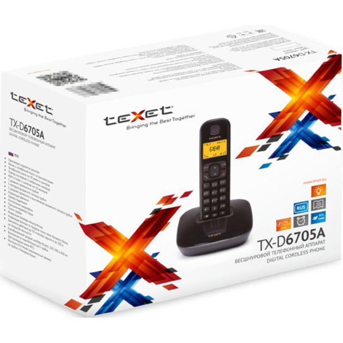 Телефон Texet TX-D6705A DECT, комплект из базы и трубки, полифония,  черный - фото 51625217