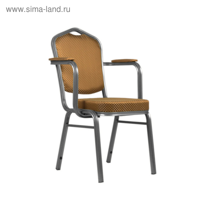 Банкетный стул с подлокотниками 25 мм, каркас серебро, обивка корона коричневая - Фото 1