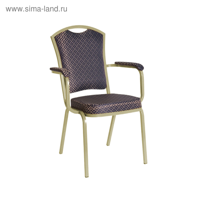 Банкетный стул "Патрик" с подлокотниками 20 мм, каркас шампань, обивка ромб синий - Фото 1