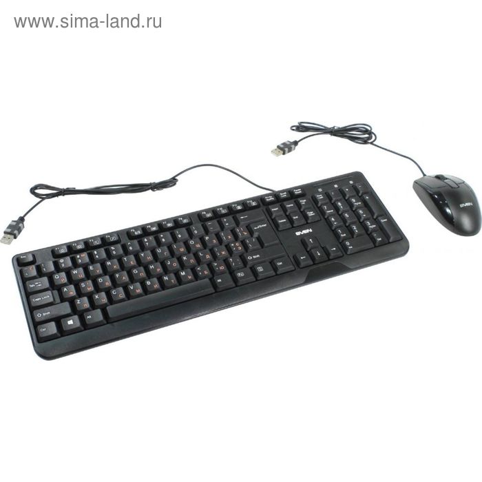 Комплект клавиатура и мышь Sven Standard 300 Combo, проводной, мембранный, USB, черный - Фото 1