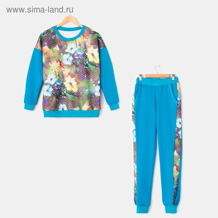 Комплект женский (свитшот, брюки), цвет бирюзовый, размер 50 - Фото 1
