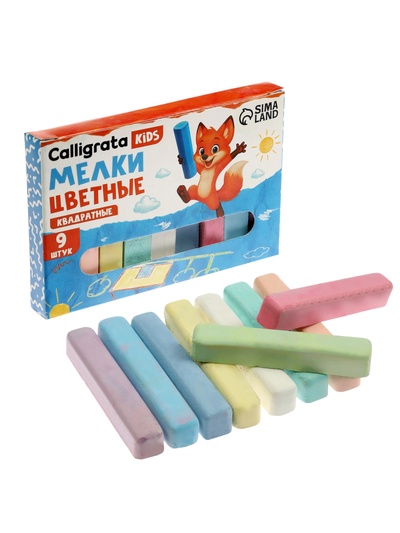 Мелки цветные Calligrata, в наборе 9 штук, квадратные, МИКС