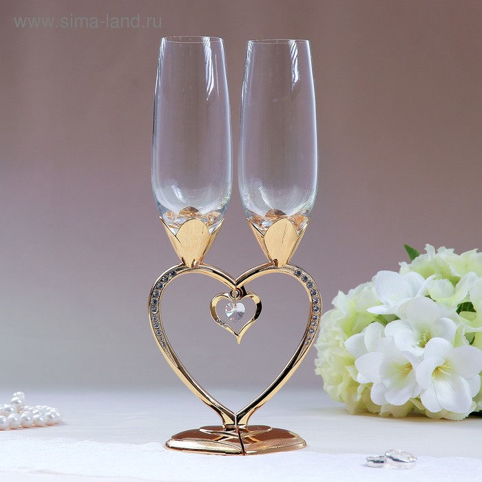 Набор свадебных бокалов "Сердце", 29 см, золото - Фото 1