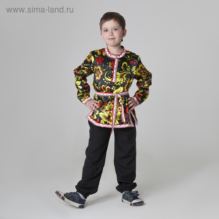 Карнавальная русская рубаха «Хохлома», атлас, р. 28, рост 98-104 см, цвет чёрный - Фото 1