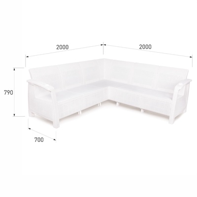 Диван «Ротанг» угловой, 200×200×79 см, белый, с подстаканниками