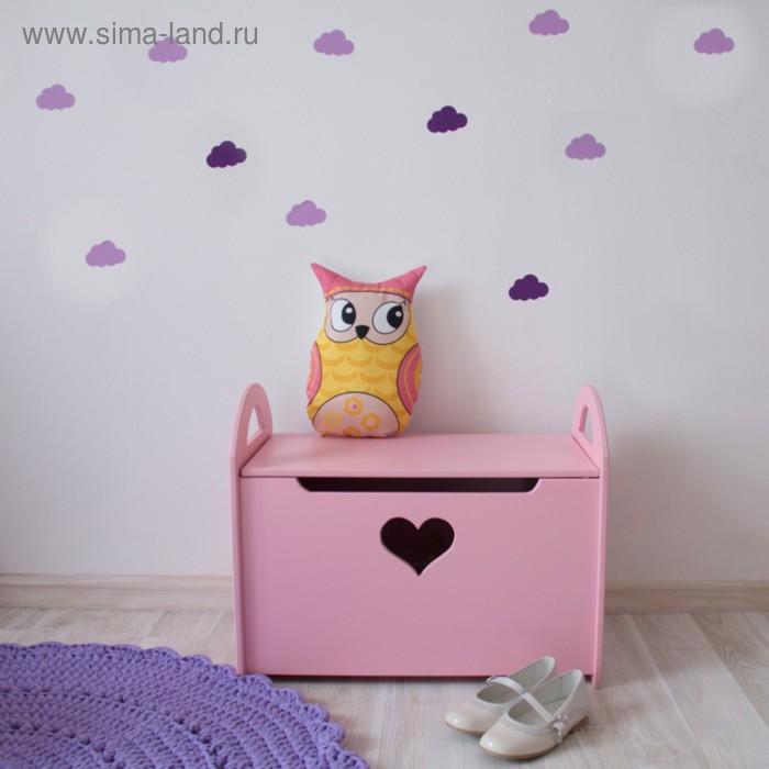 Сундук деревянный  для игрушек, 50 х 40 х 30 см, розовый с сердечком - Фото 1