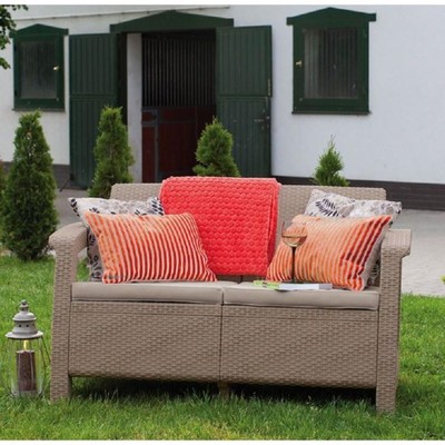Диван Corfu Love Seat, 2-местный, 130 × 70 × 80 см, искусственный ротанг, цвет капучино