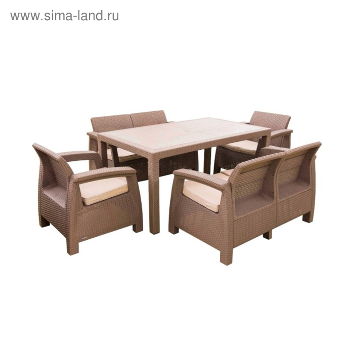 Набор мебели Corfu Fiesta, 5 предметов: стол, 2 дивана, 2 кресла, искусственный ротанг, цвет капучино - Фото 1