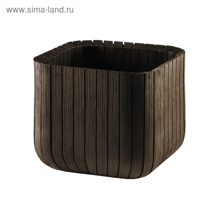 Кашпо Wood Planter M, 30 × 30 × 30 см, коричневое - Фото 1
