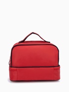 Косметичка-сундучок на молнии, с двумя отделами, с ручками, однотонная, красная - Фото 4