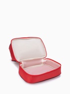 Косметичка-сундучок на молнии, с двумя отделами, с ручками, однотонная, красная - Фото 5