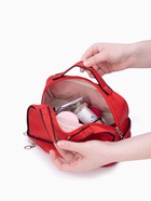 Косметичка-сундучок на молнии, с двумя отделами, с ручками, однотонная, красная - Фото 2