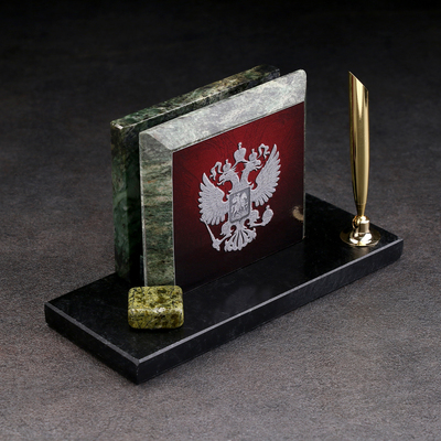 Набор настольный «Герб на красном фоне», с подставкой для ручки, змеевик