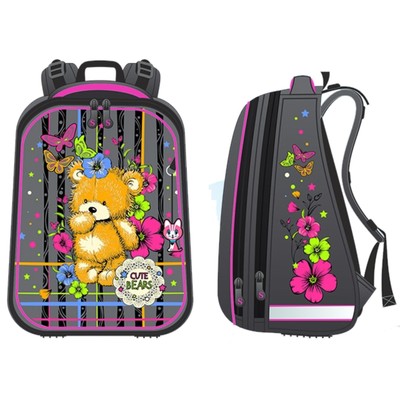 Рюкзак каркасный школьный 36×28×16 см, эргономичная спинка, Stavia «Мишка», серый