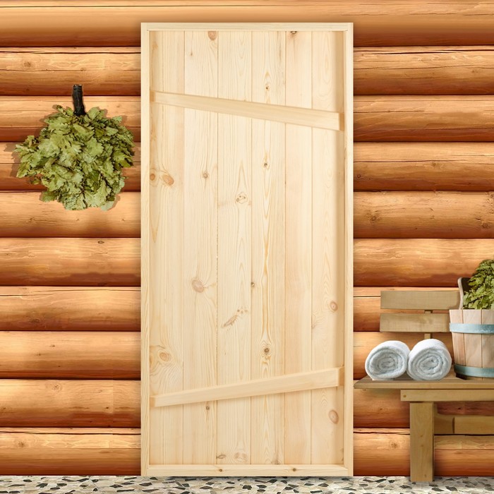 Дверной блок для бани, 170×80см, из сосны, на клиньях, массив, "Добропаровъ" - Фото 1