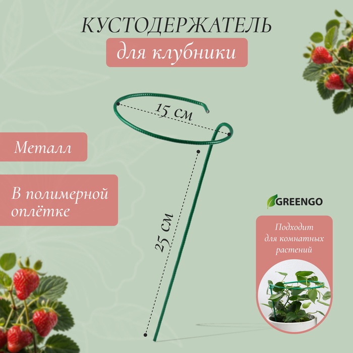 Кустодержатель для клубники, d=15 см, h=25 см, ножка d=0.3 см, металл, зелёный, Greengo - Фото 1