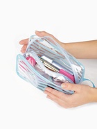 Косметичка на молнии для бассейна, с ручкой, с принтом, прозрачная/голубая - Фото 3