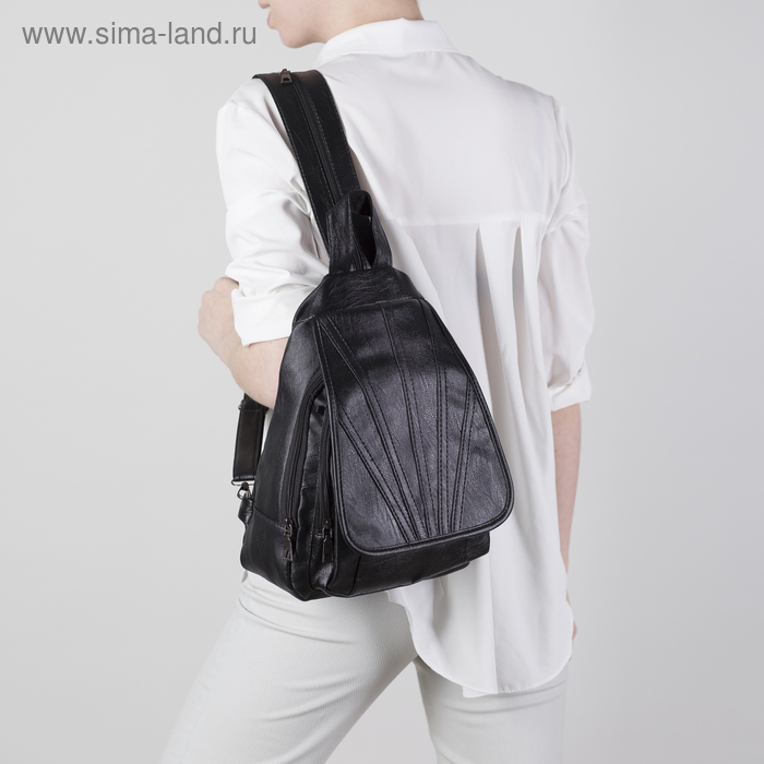Рюкзак молодёжный, с кошельком, 2 отдела на молниях, 2 наружных кармана, цвет чёрный - Фото 1