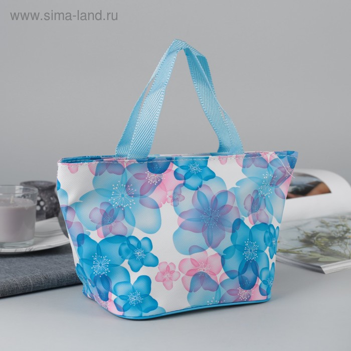 Косметичка-сумочка, отдел на молнии, ручки, цвет голубой - Фото 1