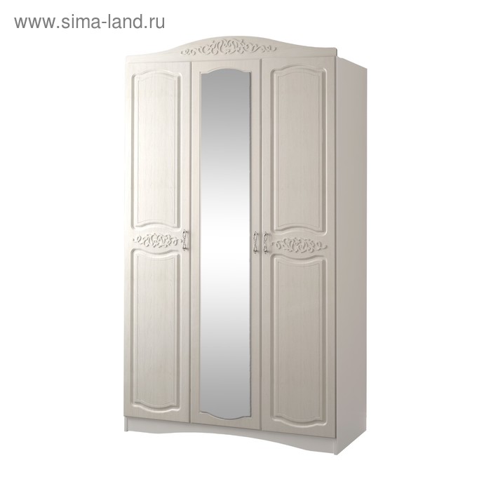 Шкаф 3-х дверный с зеркалом Виола-2, 1350х574х2313, Белый/Ясень жемчужный - Фото 1