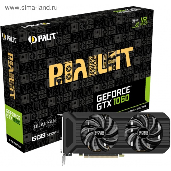 Видеокарта Palit GeForce GTX 1060 DUAL 6G,192bit,GDDR5,1506/8000,Bulk - Фото 1