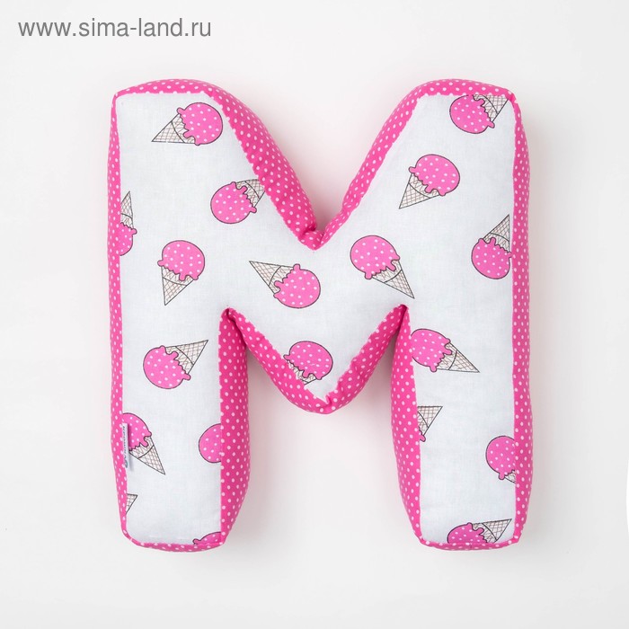 Мягкая буква подушка "М" 35х32 см, розовый, 100% хлопок, холлофайбер - Фото 1