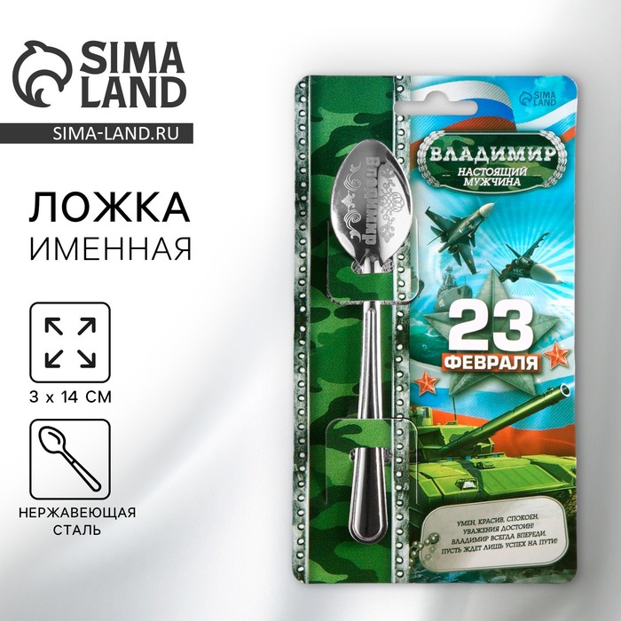 Ложка чайная именная «Владимир», 3×14 см - Фото 1