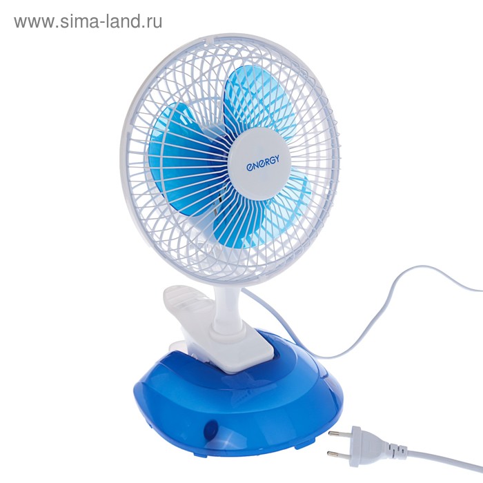 Вентилятор ENERGY EN-0601, настольный, прищепка, подставка, 15 Вт, 2 скорости, бело-синий - Фото 1