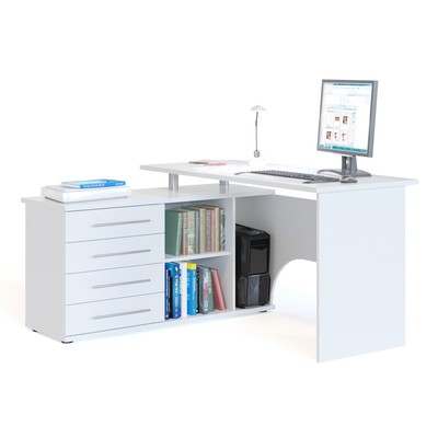 Стол компьютерный «КСТ - 109», угол левый, 4 ящика, 1400×750×1270 мм, цвет белый