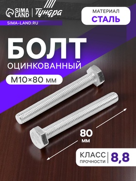 Болт ТУНДРА, оцинкованный, DIN 933, класс прочности 8.8, М10х80 мм, 5 кг. 2615060