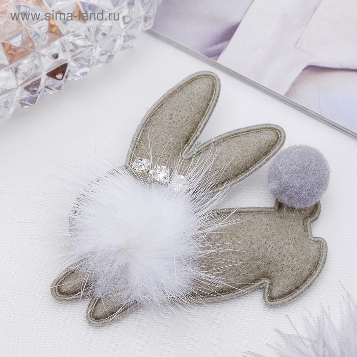 Брошь «Зайчик-пушистик», цвет серый - Фото 1