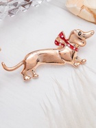 Брошь «Собака» такса с бантом, цвет красный в золоте 2997135