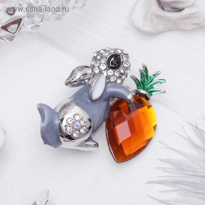 Брошь «Кролик с морковкой» пасхальный, цветная в серебре - Фото 1