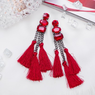 Серьги «Кисти» изыск, тройные, цвет красный в сером металле