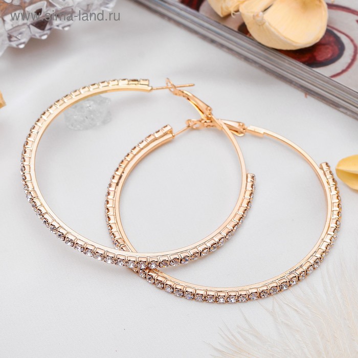 Серьги-кольца Princess дорожка, цвет белый в золоте, d=6 см - Фото 1